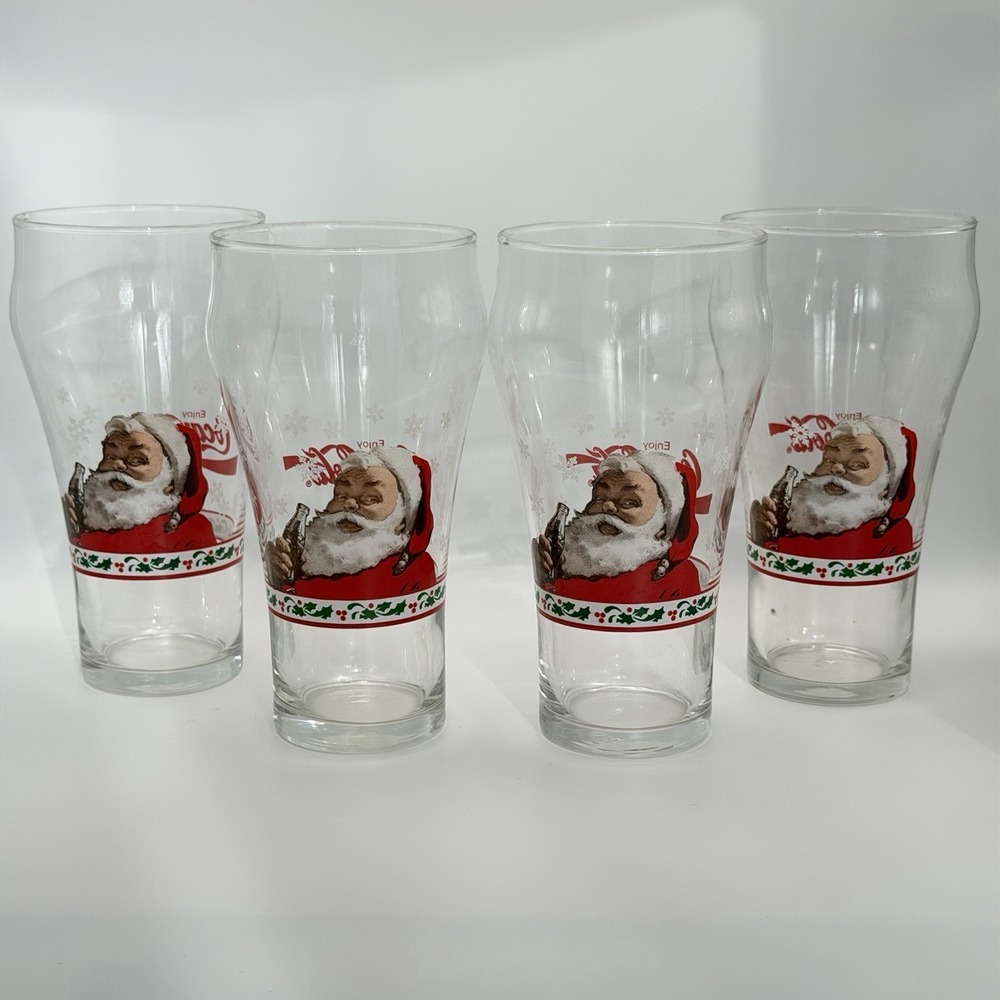 Vintage‎ Coke Santa Glasses Libbey Christmas Tumblers Coca-Cola Set of 4 16 Oz